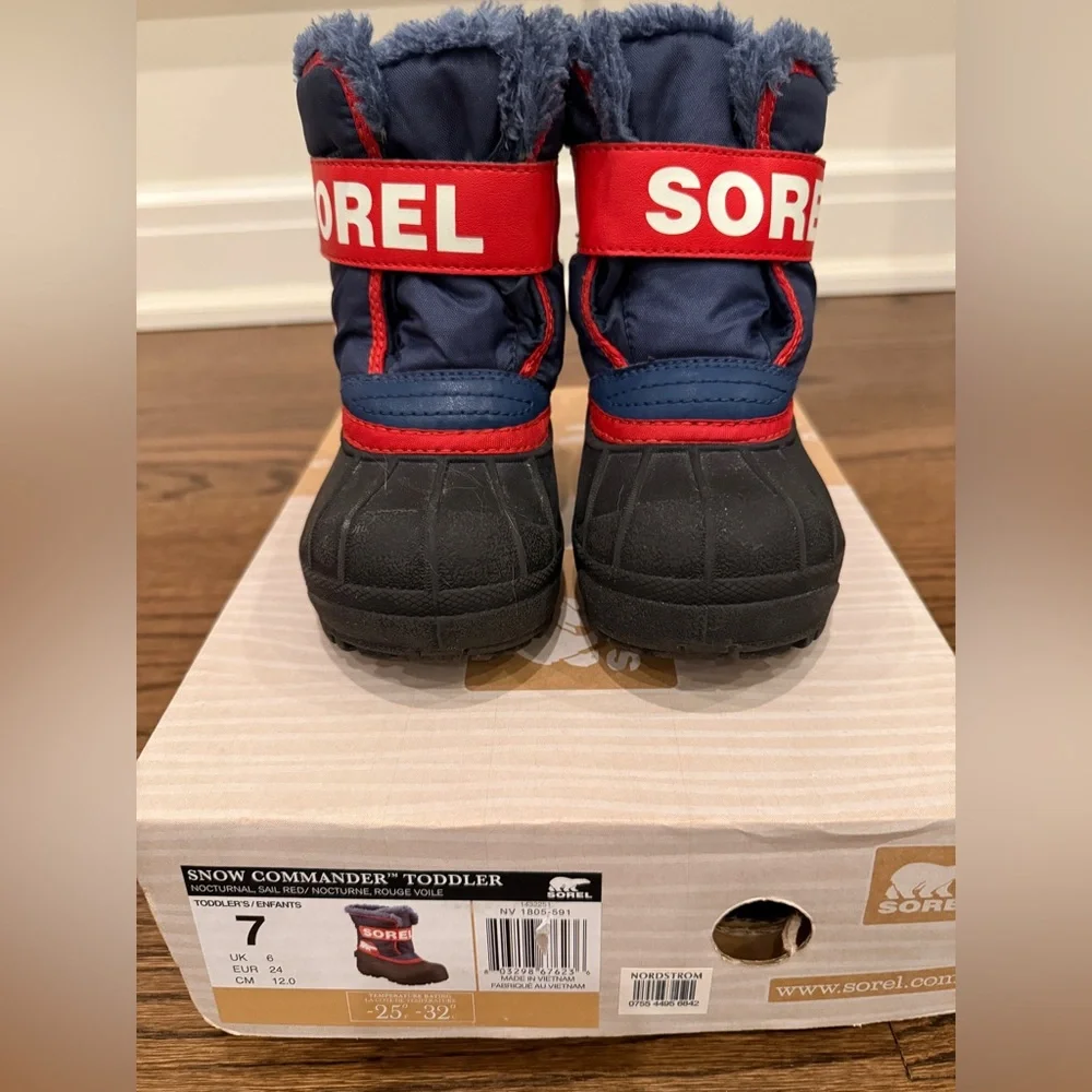 Sorel Commander Navy, Red & Black w/Faux Fur Kids Winter Boots